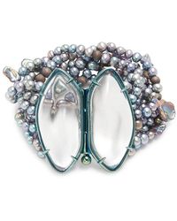 Alexis Bittar 3-10mm Baroque Freshwater Pearl, Lucite & Wood Beads Layered Bracelet - Blue