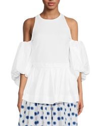 McQueen - Cold-Shoulder Cotton Peplum Top - Lyst