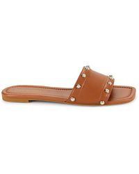 Stuart Weitzman - Faux Pearl Leather Flat Sandals - Lyst