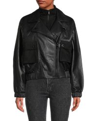Karl Lagerfeld Faux Leather Bib Biker Jacket - Black