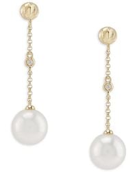 Effy - 14K, Freshwater Pearl & 0.02 Tcw Diamond Drop Earrings - Lyst