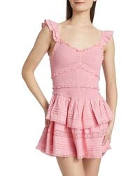 LoveShackFancy - Lovine Smocked Cotton Ruffled Minidress - Lyst