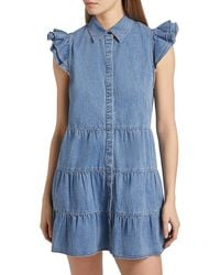 Alice + Olivia - Jem Cotton Denim Tiered Mini-Shirtdress - Lyst