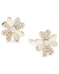 Saks Fifth Avenue Saks Fifth Avenue 14k & 0.15 Tcw Diamond Four Clover Leaf Stud Earrings - White