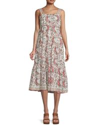 Max Studio Synthetic Floral Shirred Midi Tiered Dress - Save 31% | Lyst