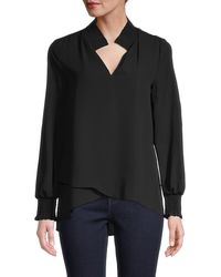 Joan Vass Smocked Collar Top - Black