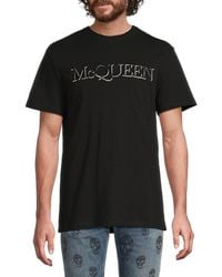 McQueen - Logo Embroidered Cotton T-Shirt - Lyst