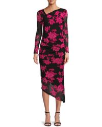 Calvin Klein - Floral Ruched Asymmetric Midi Dress - Lyst