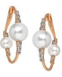 Hueb - Spectrum 18k Gold, 6-10mm White Pearl & Diamond Hoop Earrings - Lyst