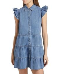 Alice + Olivia - Jem Cotton Denim Tiered Mini-Shirtdress - Lyst