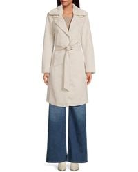 Ellen Tracy - Faux-suede Belted Coat With Faux-fur Collar - Lyst