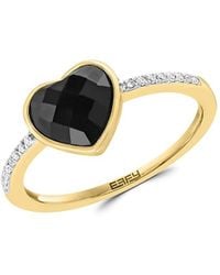 Effy - 14k Yellow Gold, Onyx & 0.06 Tcw Diamond Heart Ring - Lyst