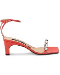 Sergio Rossi Embellished Patent Leather Sandals - Red