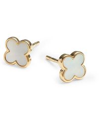 Saks Fifth Avenue - 14k Yellow Gold & Mother Of Pearl Clover Stud Earrings - Lyst