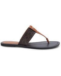 Calvin Klein Monogram Flat Thong Sandals - Brown