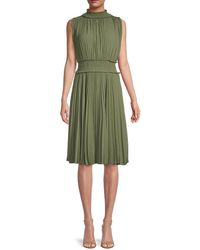 Nanette Lepore Shirred High Neck Pleated Sleeveless Midi Dress - Green
