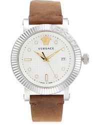 Versace - 42mm Stainless Steel & Leather Strap Watch - Lyst
