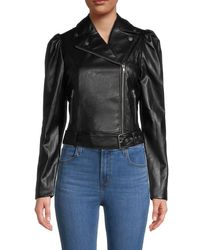 Fate Faux Leather Puff Sleeve Moto Jacket - Black