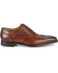 Magnanni Medallion Leather Wingtip Oxfords - Brown