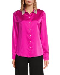 Karl Lagerfeld - Crystal-Embellished Collar Satin Shirt - Lyst
