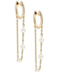 Saks Fifth Avenue - 14k Yellow Gold, 2.5-3.5mm Cultured Freshwater Pearl & Diamond Chain Huggie Earrings - Lyst