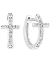 Saks Fifth Avenue - 14K & 0.13 Tcw Diamond Cross Huggie Earrings - Lyst