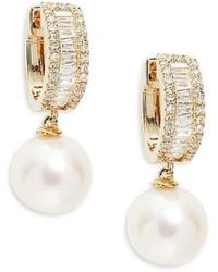 Effy - 14K, 8Mm Freshwater Pearl & 0.54 Tcw Diamond Drop Earrings - Lyst