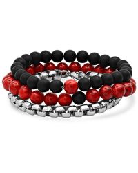 Anthony Jacobs - 3-piece Stainless Steel, Black Lava & Red Agate Bracelet Set - Lyst