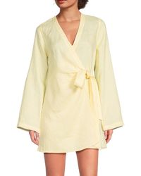 Saks Fifth Avenue - Gingham 100% Linen Wrap Minidress - Lyst