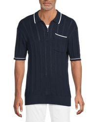 Karl Lagerfeld - Ribbed Cotton-Blend Zip Polo Shirt - Lyst