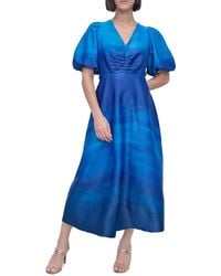 DKNY - Puff Sleeve Satin Midi-Dress - Lyst