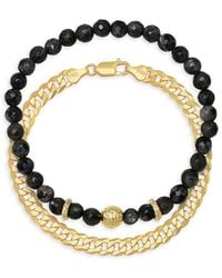 Anthony Jacobs - 2-Piece 14K Goldplated Sterling & Larvikite Bead Bracelet Set - Lyst