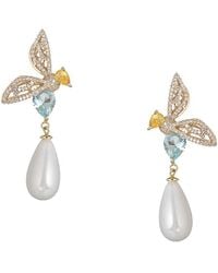 Eye Candy LA - Luxe Collection Nefertetti Bee 18k Goldplated, 8mm Shell Pearl & Cubic Zirconia Drop Earring - Lyst