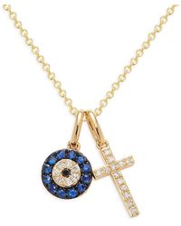 Effy - 14k Yellow Gold, Diamonds & Sapphire Pendant Necklace - Lyst