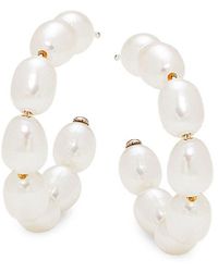 Saks Fifth Avenue - 14k Yellow Gold & 5mm Round White Freshwater Cultured Pearl Half Hoop Earrings - Lyst