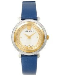 Versace - Greca Flourish 35Mm Two Tone Stainless Steel & Leather Strap Watch - Lyst