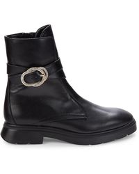Stuart Weitzman - Crystal Buckle Leather Ankle Boots - Lyst