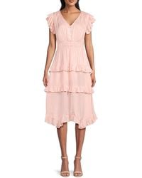 Tahari - Flutter Sleeve Tiered Midi-Dress - Lyst
