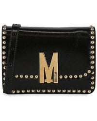 Moschino - Studded Logo Leather Shoulder Bag - Lyst