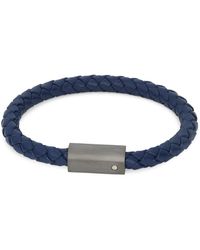 Saks Fifth Avenue Stainless Steel, 14k Yellow Gold & Leather Bangle Bracelet - Blue