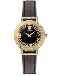 Versace - Greca Chic Ion-plated Goldtone Leather Strap Watch - Lyst