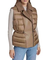 Andrew Marc - Faux-shearling Double-breasted Puffer Vest - Lyst