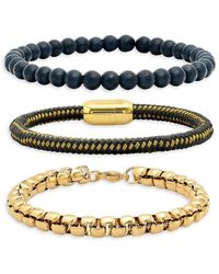 Anthony Jacobs - 3-Piece 18K-Plated Stainless Steel, Lava & Leather Bracelet Set - Lyst