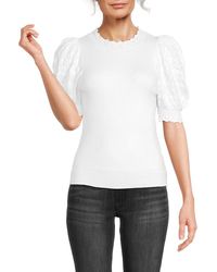 Design History - Rib-Knit Puff-Sleeve Top - Lyst