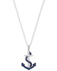 Effy 14k White Gold Sapphire & Diamond Cross & Anchor Pendant Necklace