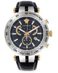 Versace - Bold Chrono 46mm Stainless Steel & Leather Strap Watch - Lyst