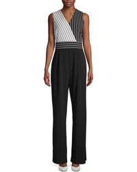 Calvin Klein Striped Sleeveless Jumpsuit - Black