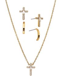 Adriana Orsini - 3-piece 18k Goldplated, Cubic Zirconia Studs & Cross Pendant Necklace Set - Lyst