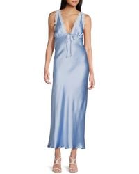 Bebe - Lace-Trimmed Satin Midi-Slipdress - Lyst