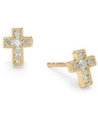 Effy - 14K & 0.13 Tcw Diamond Cross Stud Earrings - Lyst